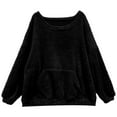 thumbnail image 3 of Fuzzy Sweatshirts for Women 2025 Fall Winter Long Sleeve Scoop Neck Plush Sweatshirt with Pockets Pullover Tops, 3 of 5
