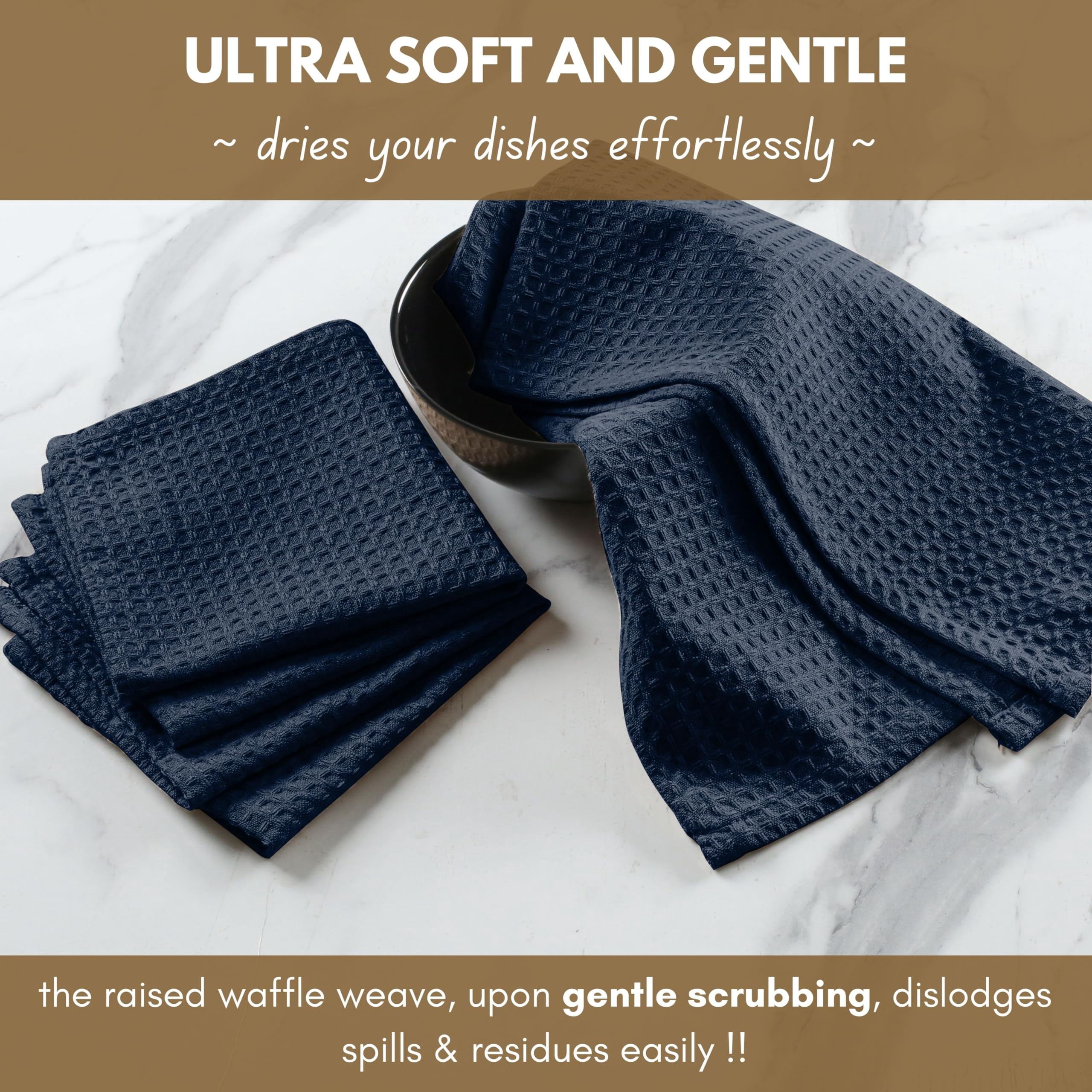 Native Fab 8 Piece Towel & Dish Cloth Set - 100% Cotton, Absorbent, Quick Drying, Durable Towels for Cleaning, Cooking, Baking - Great for Home, Kitchen, Bars & Everyday Use - Navy Blue