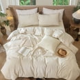 thumbnail image 6 of MooMee Striped Duvet Cover Set King 100% Washed Cotton Linen Like Textured Breathable 3-Piece (Almond Milk Grey& White Wide Stripes), 6 of 8