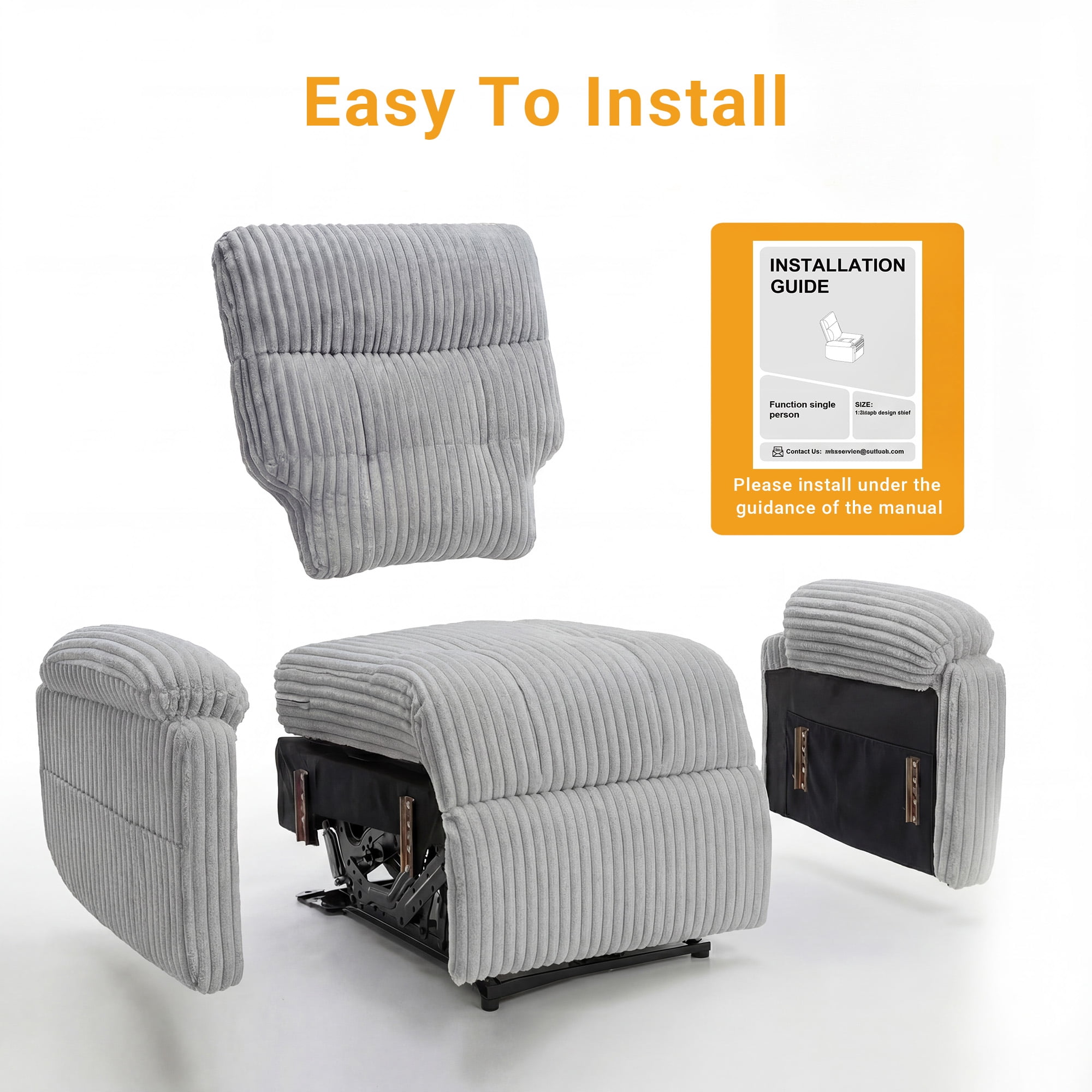 INNOVAR Recliner Sofa for Adults, Zero Gravity Reclining Chair, Oversized Electric Recliners Elderly Chair W/Storage Pockets for Home Living Room,Corduroy,Grey