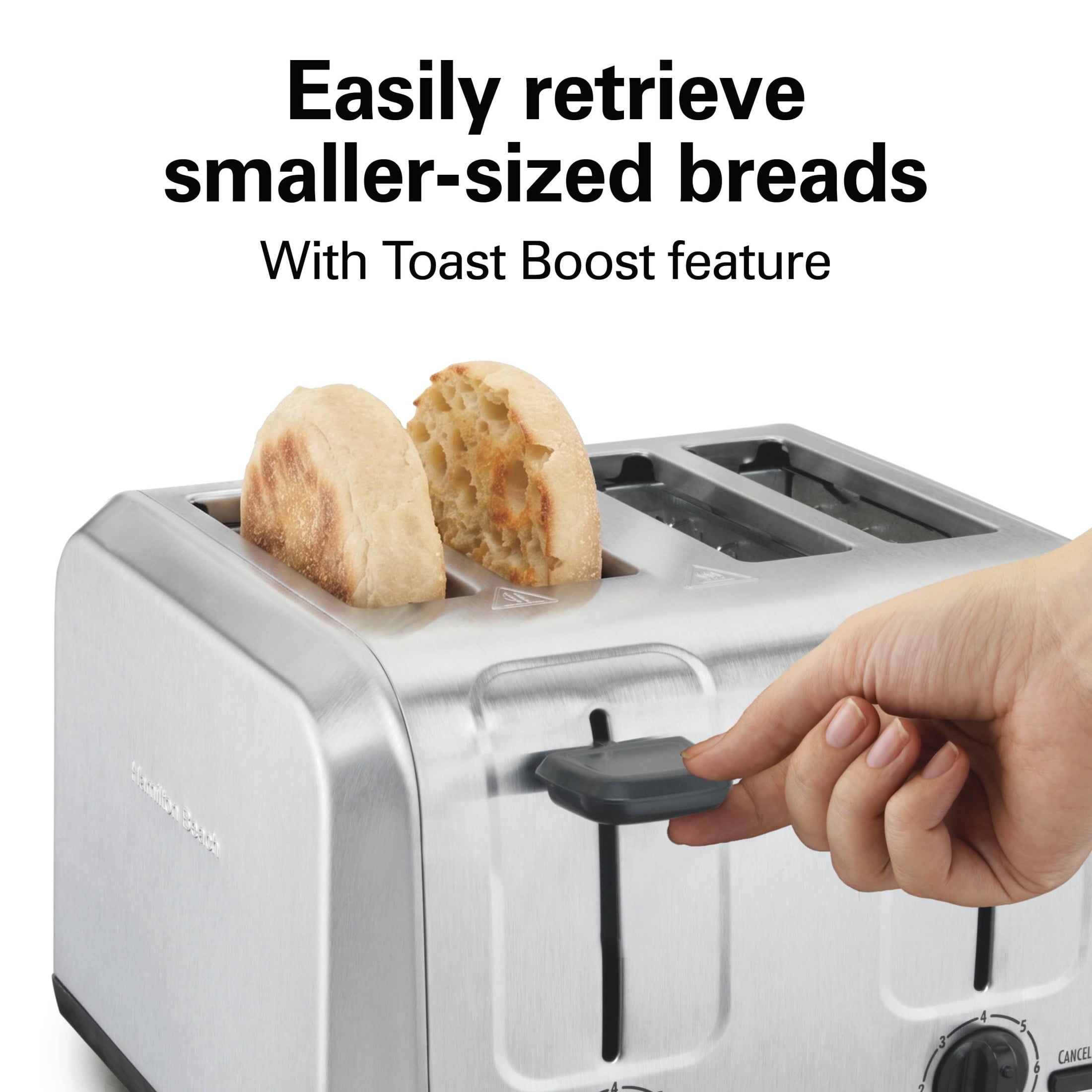 Hamilton Beach 4-Slice Toaster with Extra-Wide Slots, Toast Boost & Removable Crumb Tray, Stainless Steel