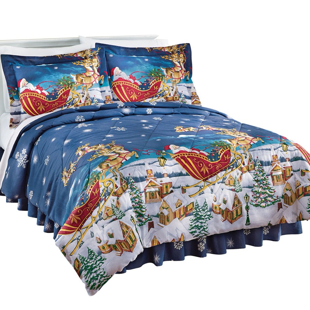 All Thru the Night Christmas Reversible MediumWeight Comforter Bed Set