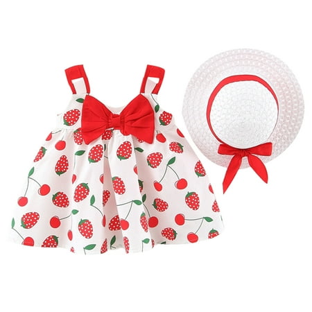 

OVTICZA Baby Toddler Summer Strawberry Dress Sleeveless Bow Sundress V Neck Dresses for Girls Red 80/6