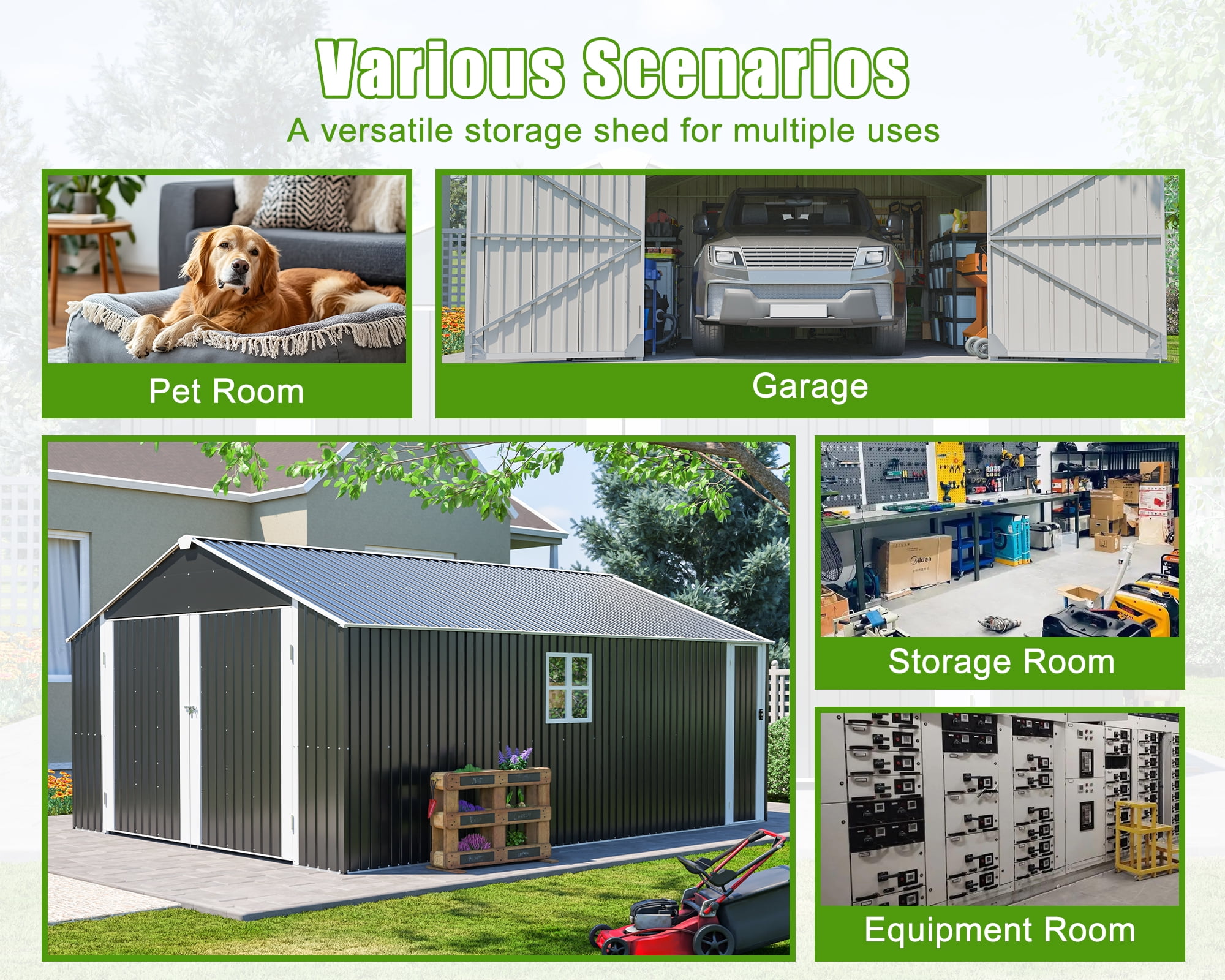LZBEITEM 20x12 FT Outdoor Metal Garage Shed Extra Large Storage Shed 1810 CUFT Triple Door Storage Building Ultra-Reinforced Truss System with Windowsfor Car, Boat, Truck, Equipment Storage