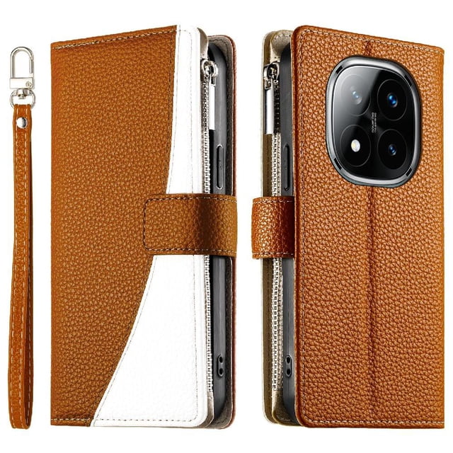 Funda cartera GANGXUN para Xiaomi Redmi Note 14 Pro 4G , cuero PU con tarjetero, cremallera, correa de mano, soporte y protección 1286°