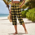 thumbnail image 5 of Women's Cotton Polyester Wide Leg Capri Pants, Mid Waisted Elastic Waist Straight Tube Casual, Pockets with Drawstring Relaxed Fit, Office Beach Travel Summer, Cropped Pants, 5 of 8