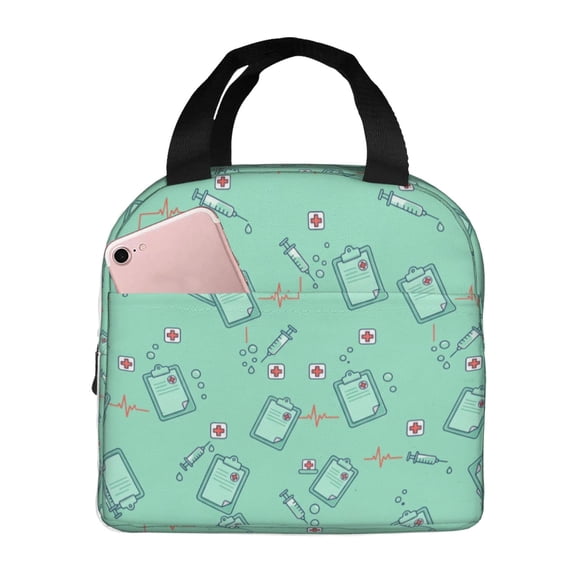 Nurse Lunch Bag Medical Print Insulated Lunch Box For Women Men Reusable Cooler Tote With Front Pocket Handheld Meal Prep Bag For Work Office