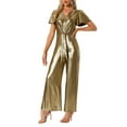 thumbnail image 4 of INSPIRE CHIC Women's Jumpsuit V Neck Puff Short Sleeve Self Tie Front Casual Jumpsuits XS Metallic, 4 of 6