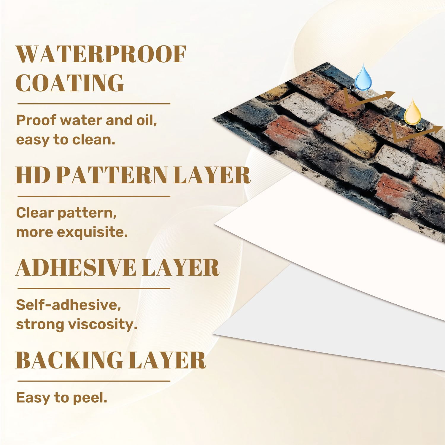 Industrial Peel and Stick Wallpaper 17.7in x 9.8ft Brick Wall Texture Multicolored Weathered Bricks Contact Paper Vinyl Waterproof Self Adhesive Wall Paper for Bedroom Shelf Cabinet Renter Friendly
