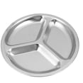 thumbnail image 3 of Stainless Steel 3 Sections Round Divided Dish Snack Dinner Plate Diameter 24Cm, 3 of 10