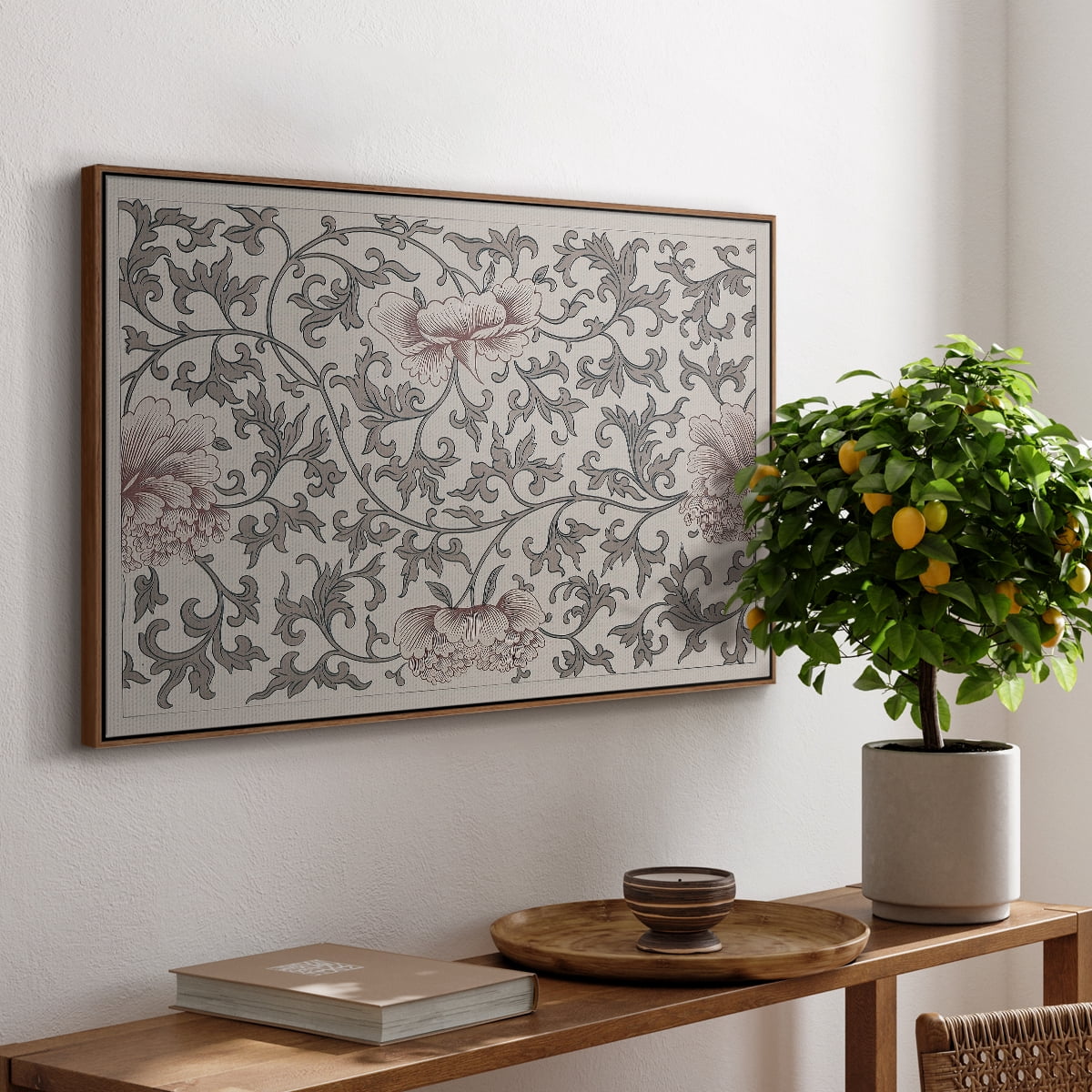 Vintage Abstract Print-XVII Framed in Walnut Wood Gallery Wrapped Canvas 17 in. x 25 in.