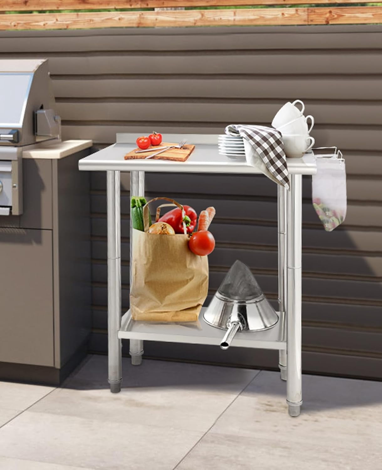 Kselythan Stainless Steel Table,Heavy Duty 2 Tier Worktable with Casters Backsplash Food Preparation Stainless Steel Table,Metal Prep Table for Kitchen Restaurant Commercial Workstation