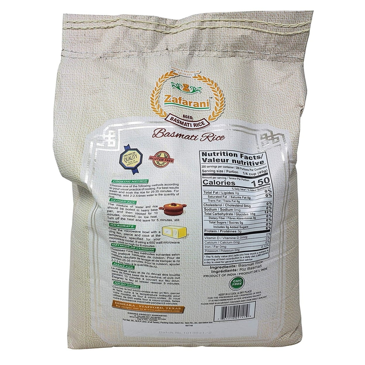 Zafarani Aged Basmati Rice Aromatic Extra Long Grain Rice from India 20 Pounds