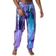 thumbnail image 4 of Sxiwei Mens Shiny Metallic Jogger Pants Holographic Rave Disco Dance Harem Pants Boho Arab Trousers Blue M, 4 of 6