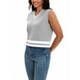 thumbnail image 4 of ATHLECHIC Women's Summer Crop Knit Color Block Sleeveless V Neck Tank Tops S Gray White, 4 of 5