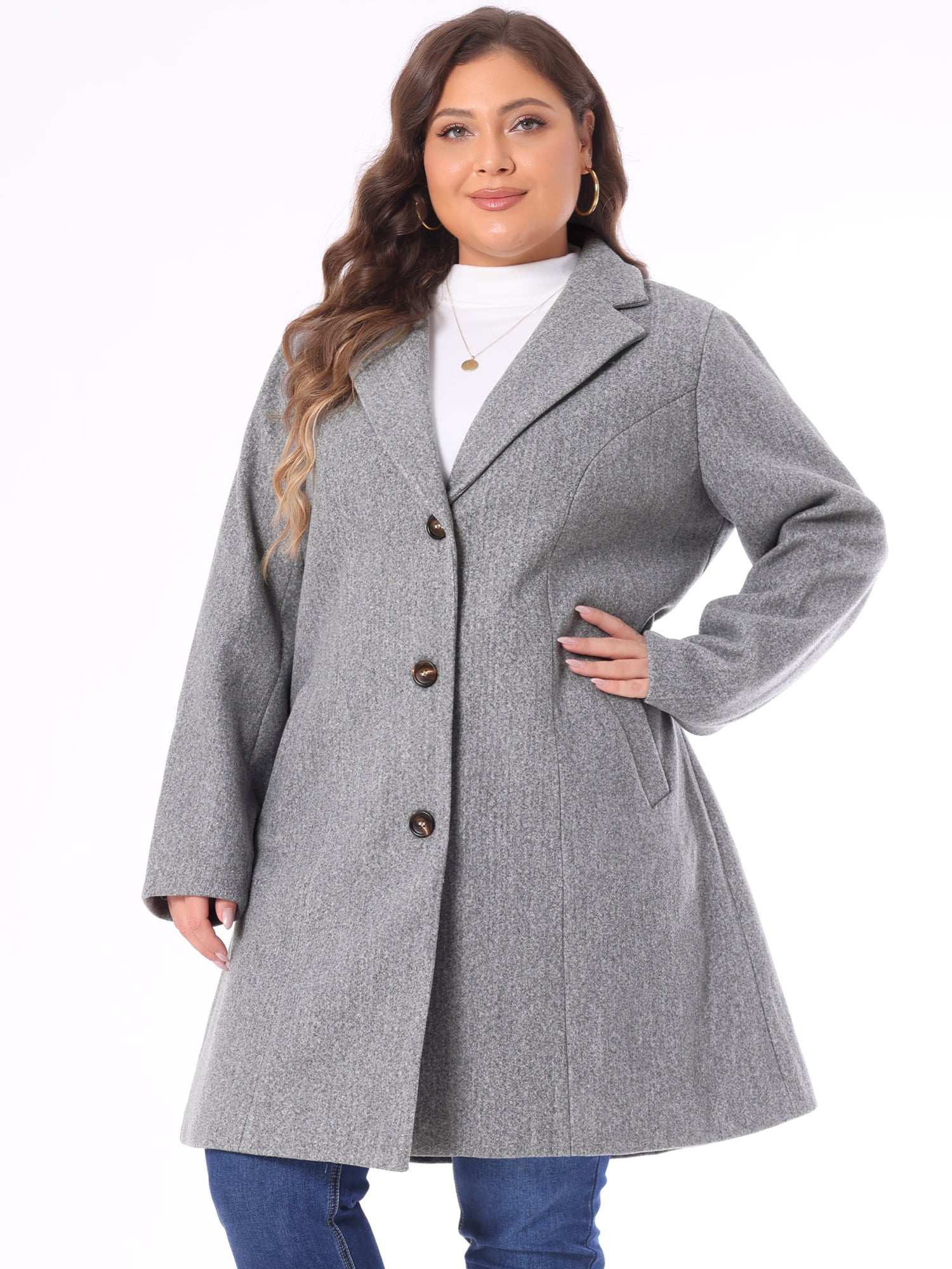 DARING DIVA Women's Plus Size Notched Lapel Single Breasted Trench Coat 2X Grey