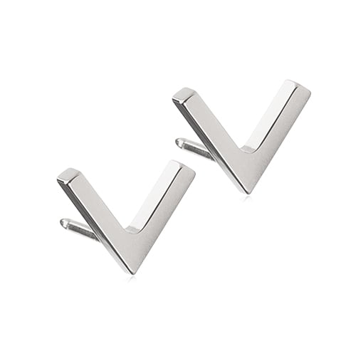 Blomdahl | Hypoallergenic | Natural Titanium 8mm Plain V Stud Earrings | Best Choice For Sensitive Ears