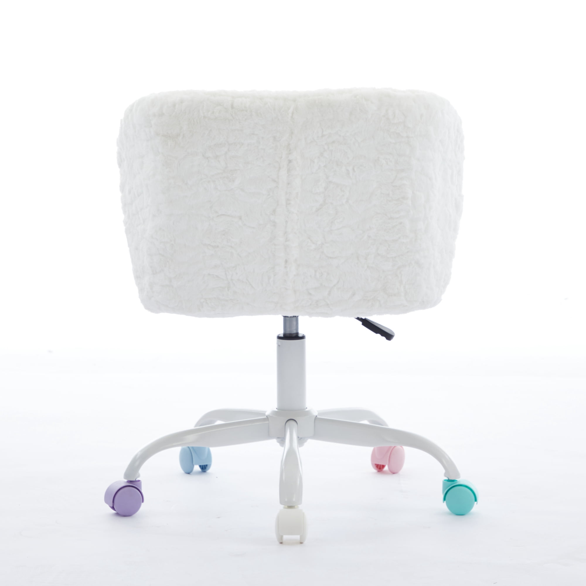 Furniture Office Chair, Artificial Rabbit Hair Home Chair with Metal Base, Adjustable Desk Chair Swivel Office Chair, Vanity Chair (Ivory)
