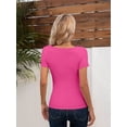 thumbnail image 3 of Women Ribbed Short Sleeve Shirts Scoop Neck Slim Fitted Basic Tees Tops Summer Trendy, 3 of 8