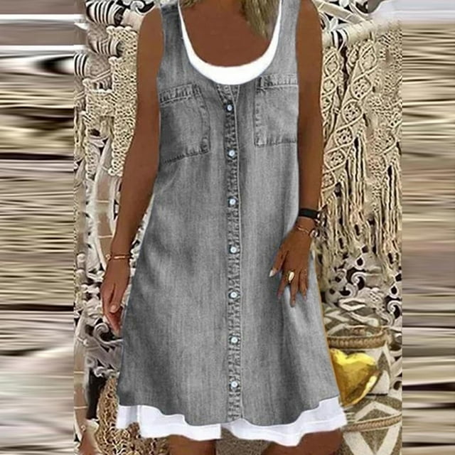EGNMCR Été Robes Femmes Tendance 2024 Mode Casual Floral Impression en Vrac Fausse Robe de Deux Pièces