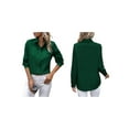 thumbnail image 3 of Button Down Shirts for Women Long Sleeve Blouse Shirts Casual Solid Office Work Tunic Top Dark Green XXL, 3 of 7