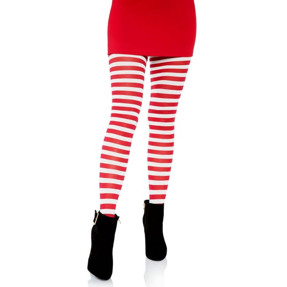 Mallas Leg Avenue de nailon blanco/rojo a rayas, tallas grandes, 3X-4X
