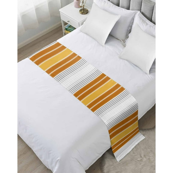 Xipuska Orange Stripes Bed Runners for King Size Bed, Decorative Bed Throws for Foot of Bed, Modern Farmhouse Simple Vertical Lines Bed Runner Sofa Throw Bedding Scarf Protector Slipcover for Bedroom