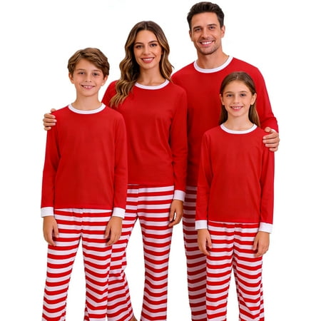 Gustave Family Christmas Pajamas Winter Family Matching Sleepwear Long Sleeve Cotton Blouse and Striped Bottoms Set Nightgown "Men, Size M"