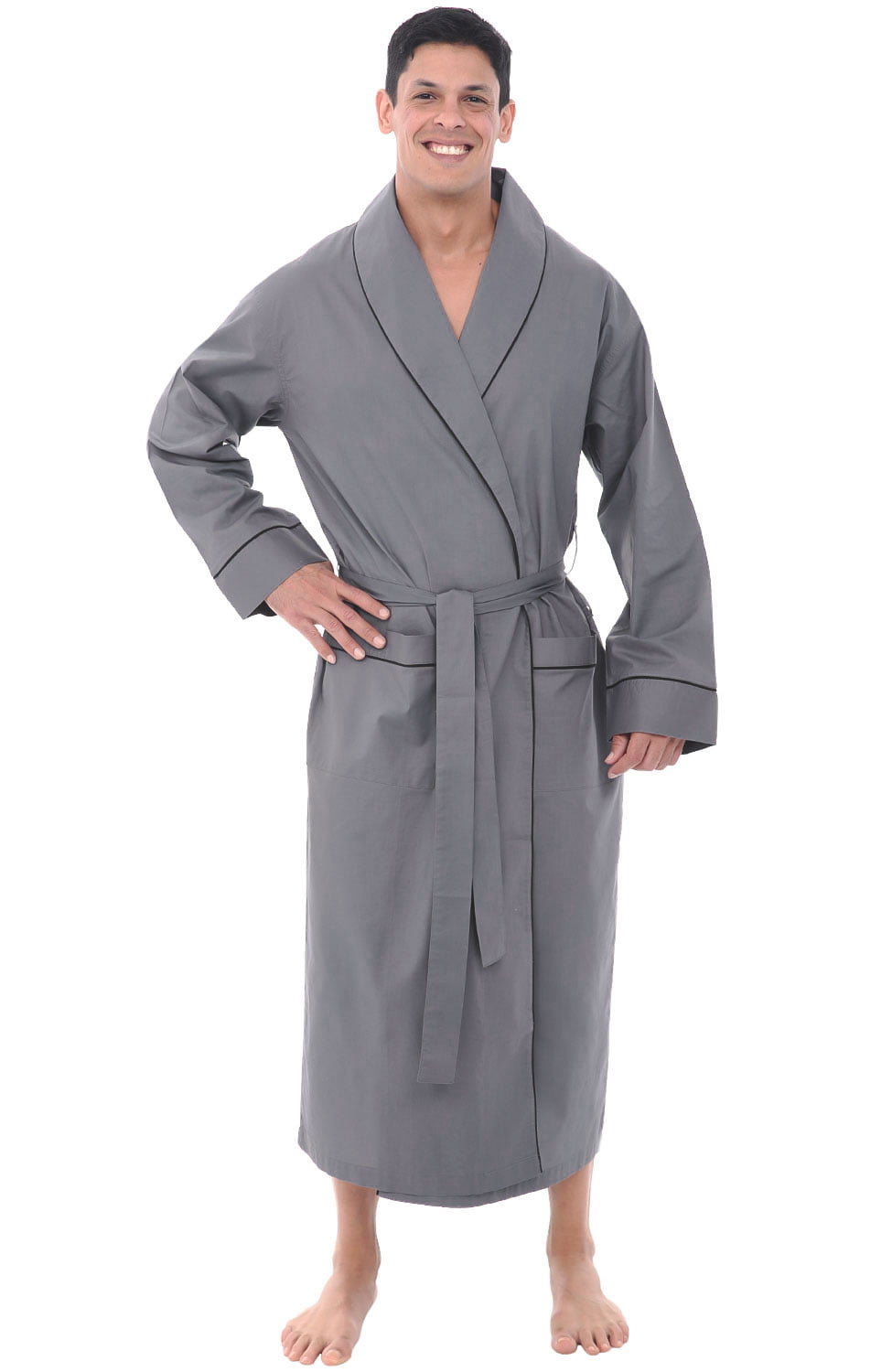 Premium Cotton Blend Woven Lightweight Bathrobe Mens 2 Pack Long Sleep Robe 