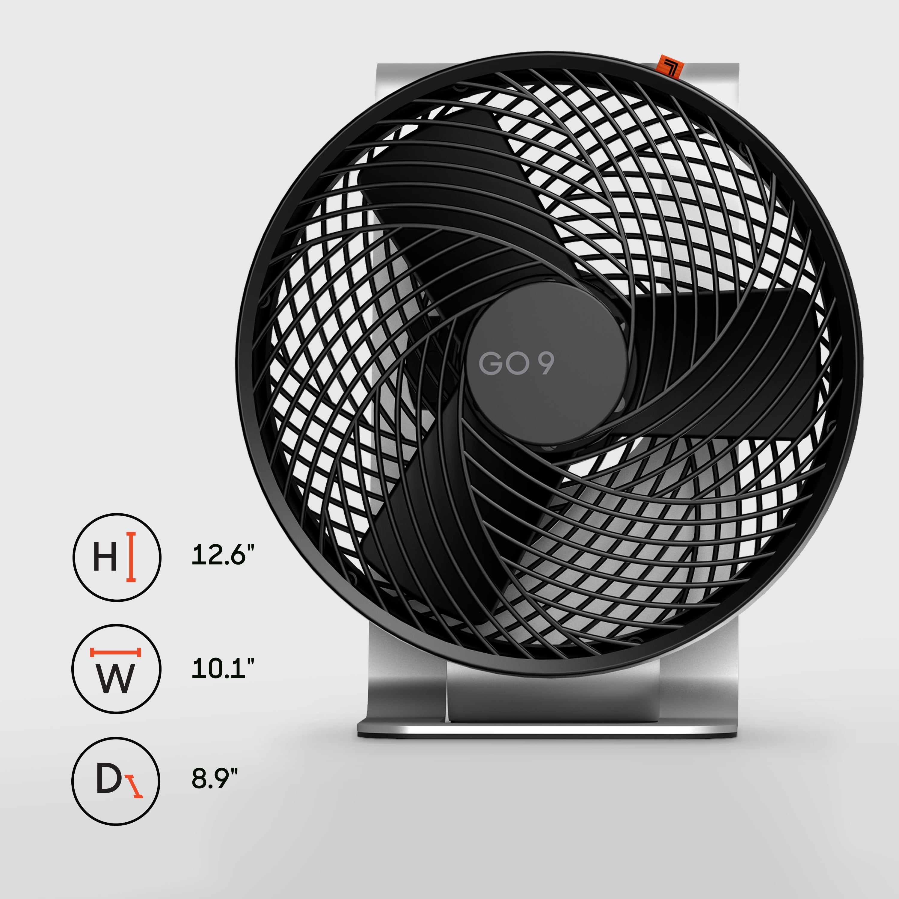 Sharper Image GO 9 Rechargeable Fan with Stand, 12.5 Inch, Black