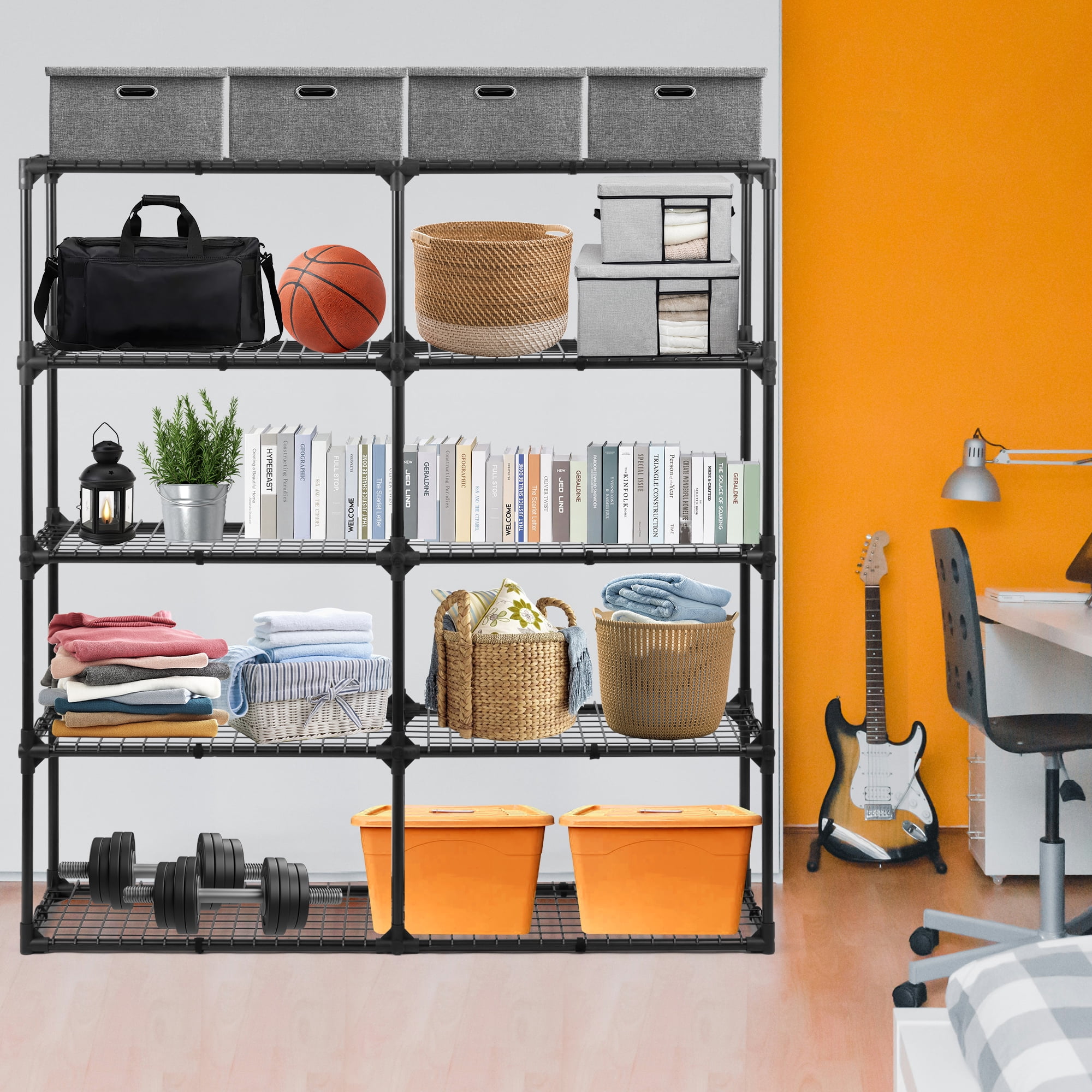 Leumius 5 Shelf Wire Shelving,Metal Storage Shelving Unit for 1100 lbs Capacity Black,2Pcs
