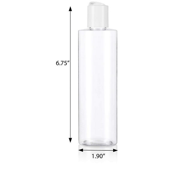 8 oz / 250 ml Clear Plastic Professional Cylinder Bottle with White Disc Cap