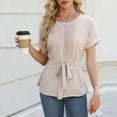 thumbnail image 5 of Otvok Ladies Short Sleeve Shirt with Ruffled Edges and Pleated Straps Top for Outerwear T-Shirt, 5 of 6