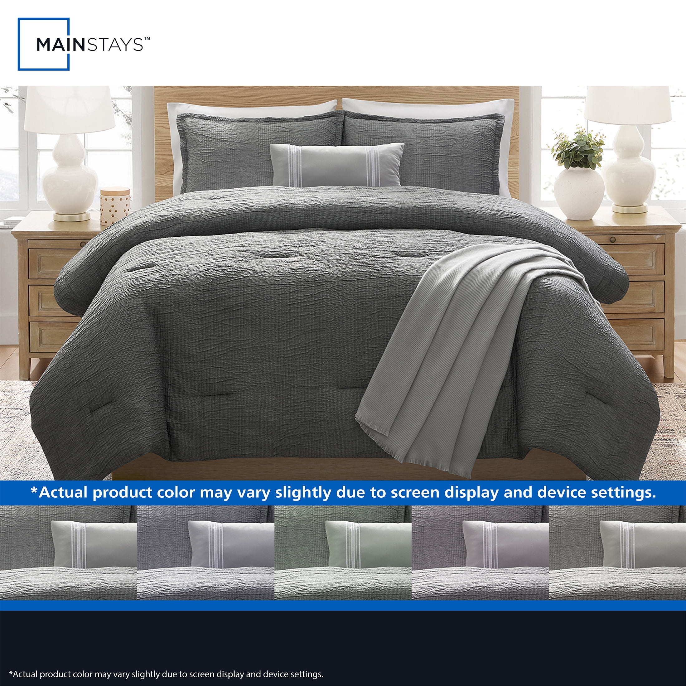 Mainstays Tonal 4-Piece Black Stripe Matelasse Comforter Set, Twin/Twin XL