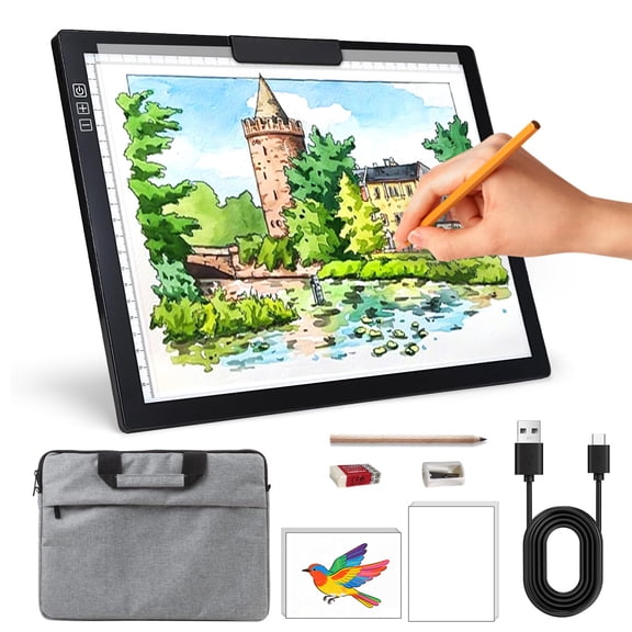 A4 Light Box Rechargeable LED Light Pad for Tracing, Light Table with Stand, 6 Brightness Levels, Portable Light Box for Drawing, Diamond Painting and Sketching