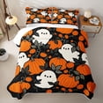 thumbnail image 2 of Homewish Halloween Cartoon Ghost Bed Spread Queen,Jack O Lantern Vine Print Queen Coverlet Set,Black Orange,3 Pieces, 2 of 7