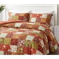 thumbnail image 3 of Chezmoi Collection Leilani 3-Piece Boho Washed Cotton Comforter Set Full Size - Bohemian Bedding Set Orange Green White Floral Printed Patchwork Lightweight Comforter for All Season, 3 of 9