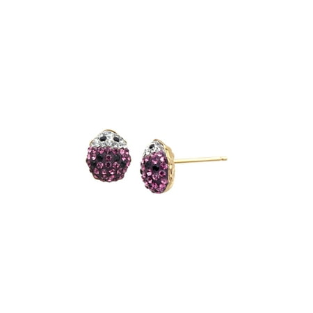 - Girl's Lady Bug Stud Earrings with Pink Swarovski Crystal in 14kt Gold-Plated Sterling Silver
