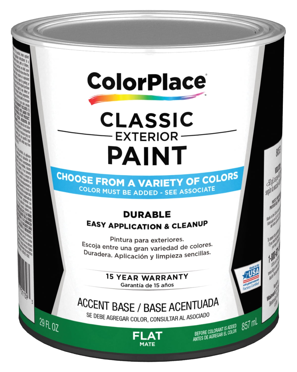 ColorPlace Classic Exterior House Paint, Flat, Accent Base, 1 Quart