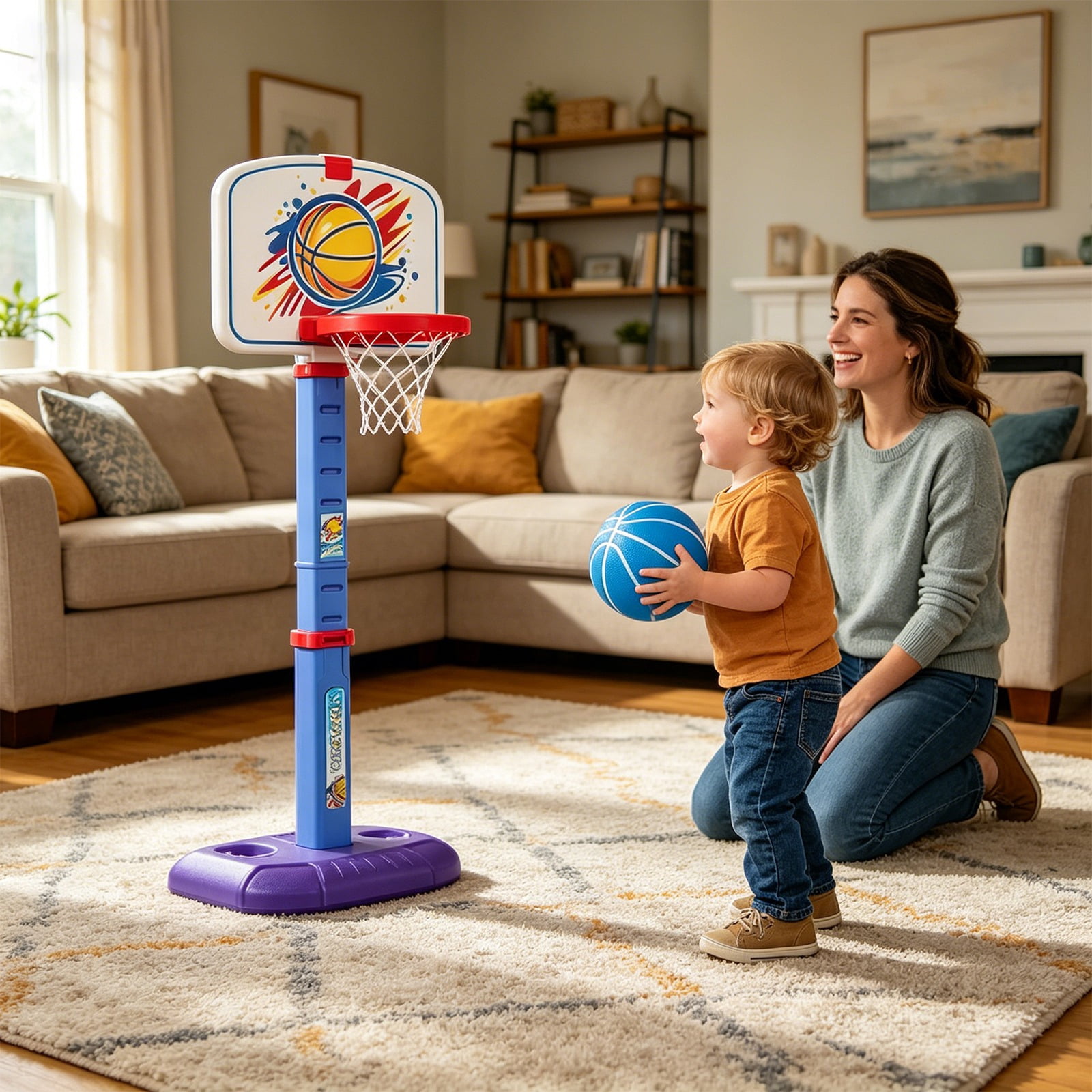 THOPBPRK 3-in-1 Basketball Hoop with Adjustable Height for Indoor Outdoor Play, Portable Pool Side Basketball System,for Birthday Gifts and Backyard Fun, 1Pc Blue