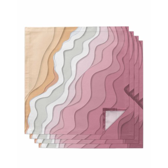 nqOlkjepod Pink Coastal Beach Cloth Napkins Set of 4 Reusable Dinner Napkins, Country Romantic Simple Sea Waves Cocktail Napkin Washable Table Napkins for Wedding/Holiday Party/Baby Shower 20"x20"