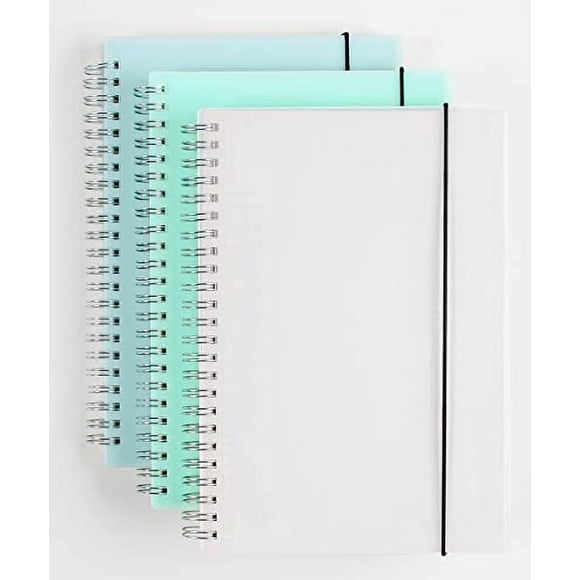Título del producto: Cuaderno gráficos en espiral A5, 3 unidades, 120 gsm, tapa plástica, cierre banda elástica, 80 hojas paq 5.7x8.3in
