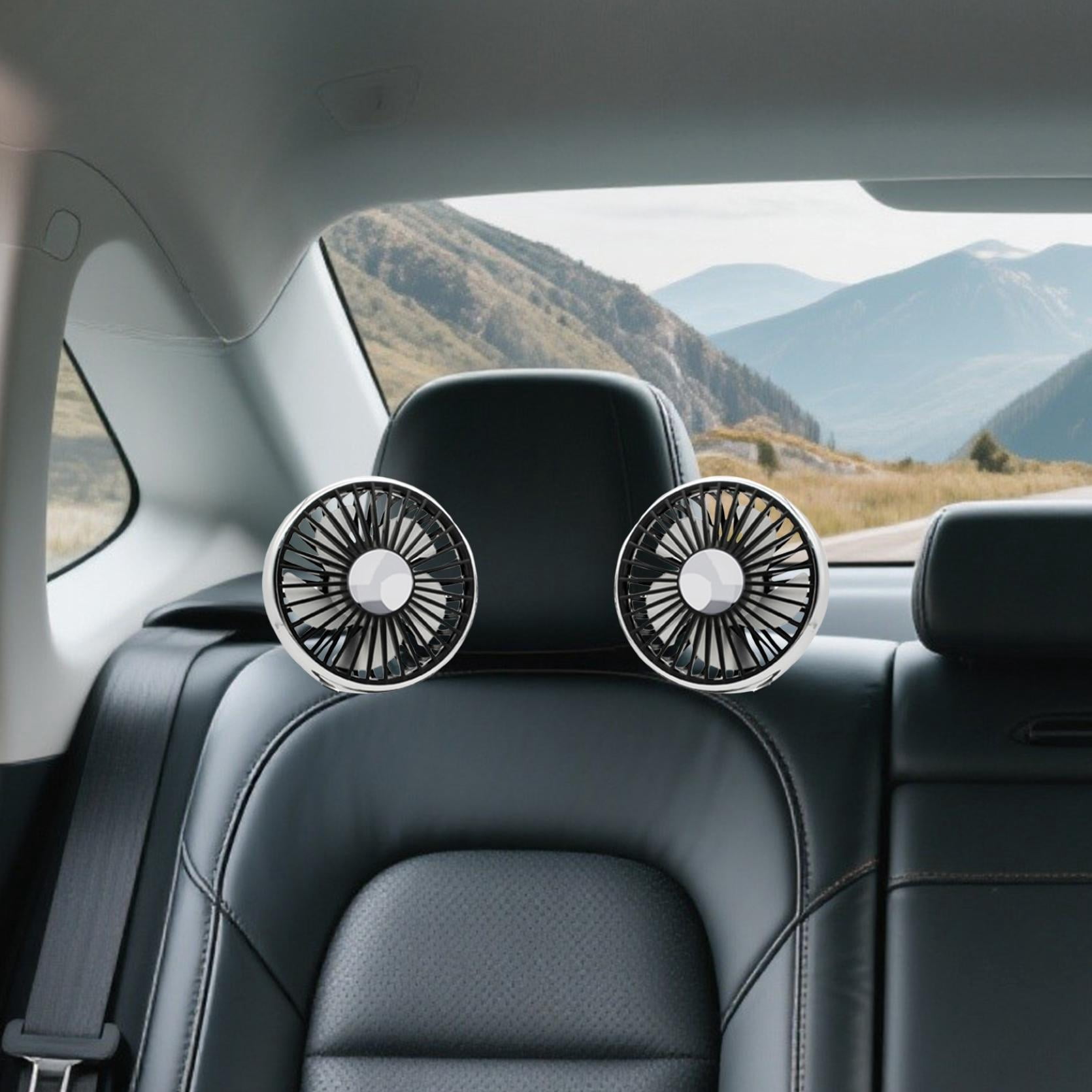KMWGRE USB Car Fan for Backseat: Dual Back Seat Fans for Kids Independently Controlled Heads and 2 LED Lights 360° Rotatable Cooling Air Conditioner 3 Speeds Headrest
