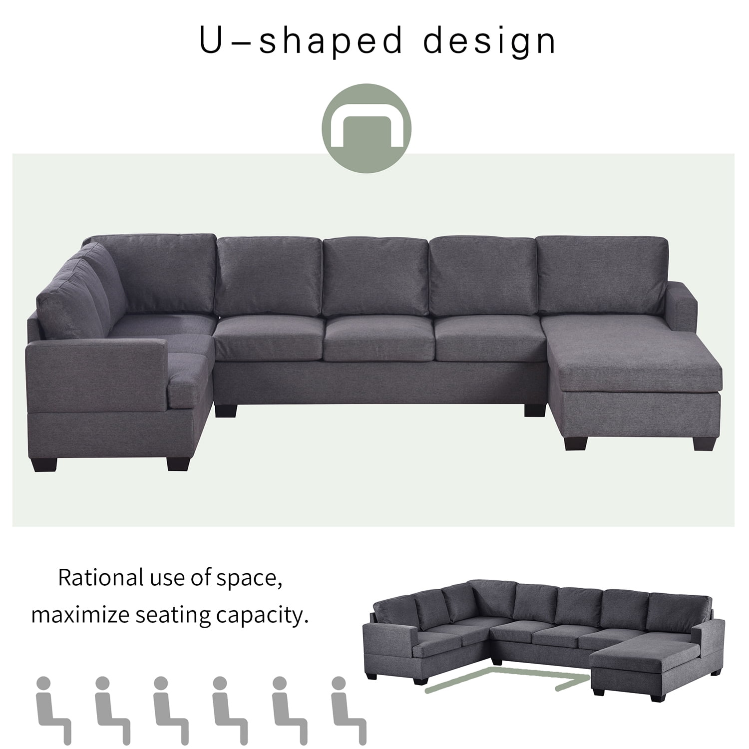 Kadyn Large Upholstered U-Shape Sectional Sofa, Modern Sofa Couch with Solid Wood Legs, Polyester Couch for Apartment, Gray Kadyn Large Upholstered U-Shape Sectional Sofa, Modern Sofa Couch with Solid Wood Legs, Polyester Couch for Apartment, Gray