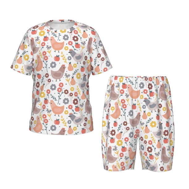Balery Funny Chicken Conjunto de Pijama Infantil de Manga Corta con Estampado – Ropa de Dormir de Algodón Suave-4X-Large