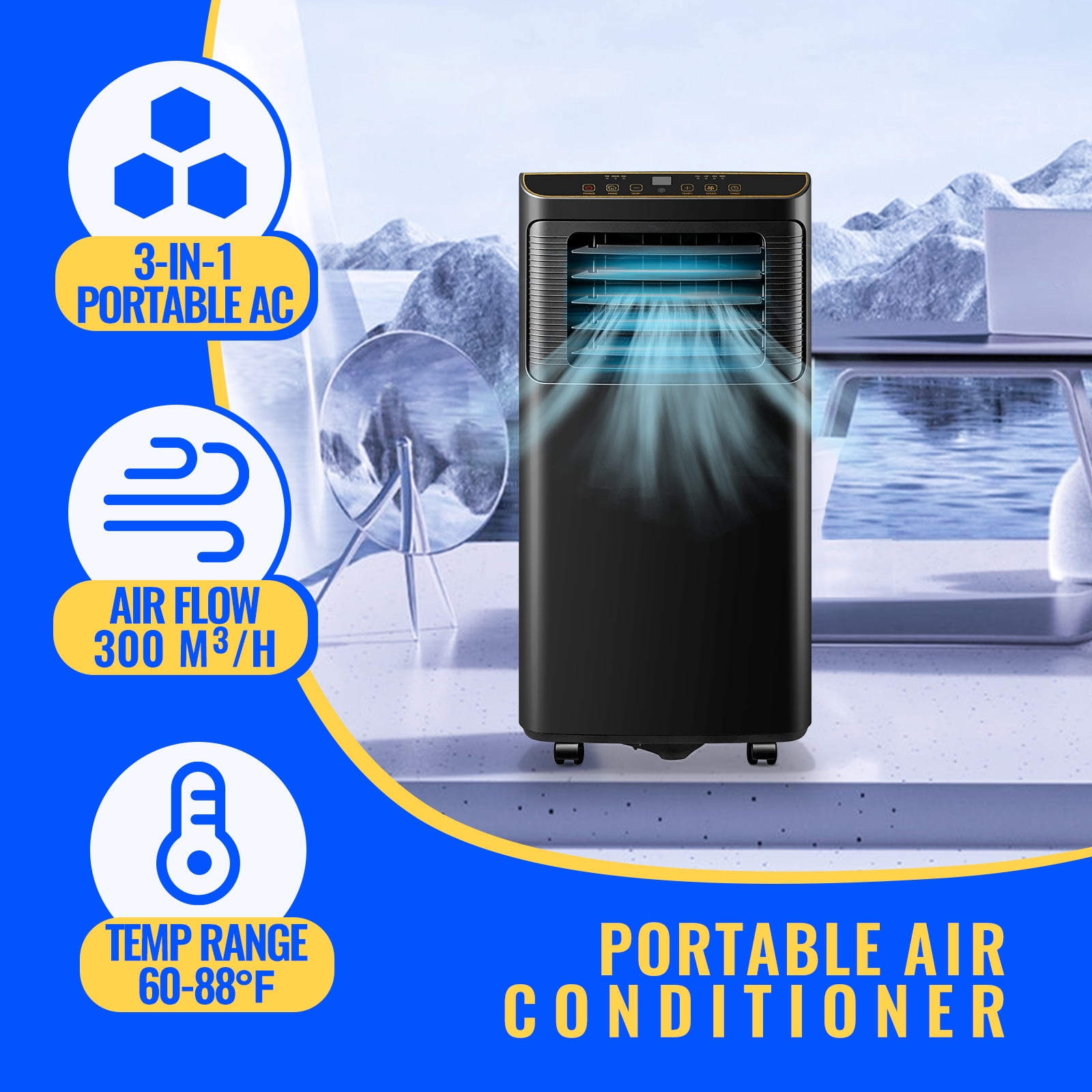 DEMULLER Portable Ac Unit Portable Air Conditioner4400BTU(8000 ASHRAE) with Remote, Covers up to 250 Sq.Ft. Black