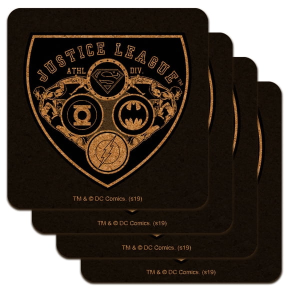 Justice League Athletic Shield Logo Low Profile Novelty Cork Coaster Set
