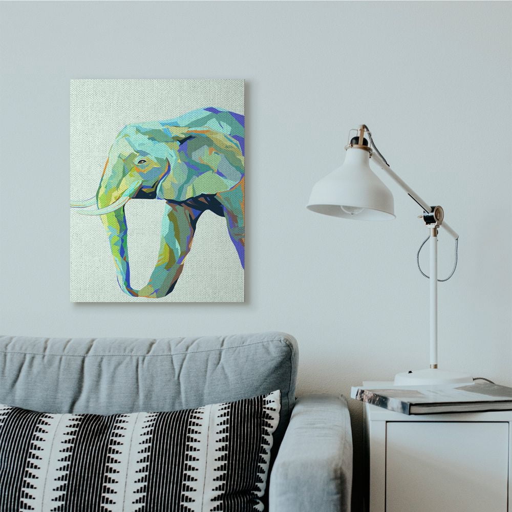 Stupell Industries Elephant Abstract Shapes Blue Green Animal Design Canvas Wall Art by Ziwei Li