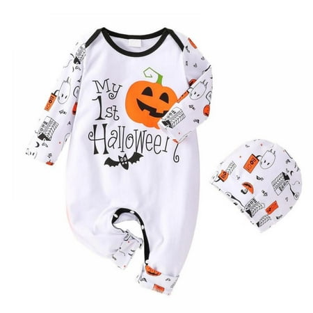 

2Pcs Newborn Baby Christmas Clothes Infant Long Sleeve Romper Fall Winter Outfits Bodysuit with Hat Set