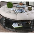 thumbnail image 4 of JERFIT 48 Inch Round Coffee Table with Shelf, Antique Grey Finish, Tufted Fabric Top, Rustic Solid Wood Base for Living Room, 4 of 6